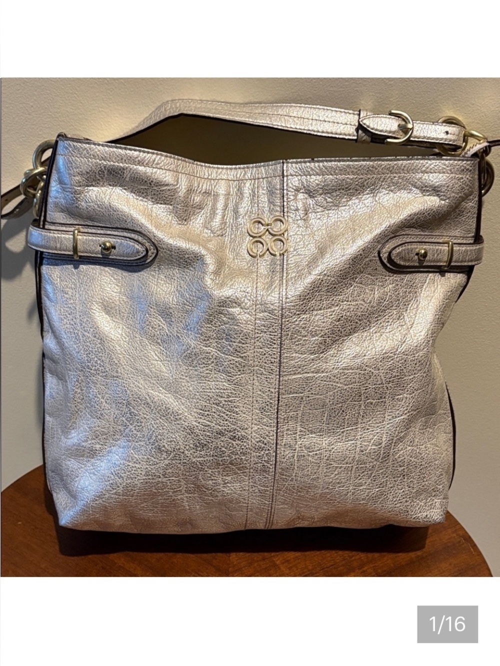 Coach  Colette  elevated leather Shoulder Bag. Hobo bag Op Art Gold metallic Ex